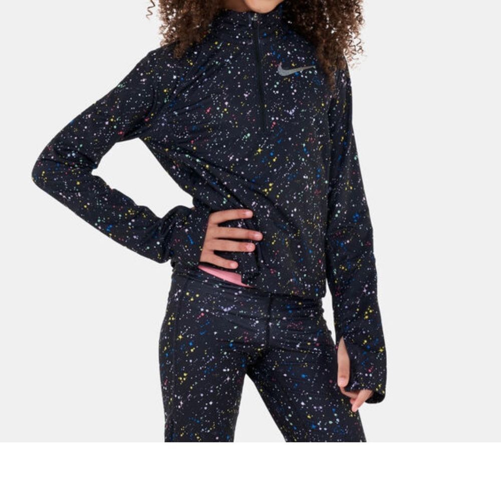 Nike Dri Fit Paint Splatter Girls Pullover Top Size XL 18/20 Galaxy‎ Thumb Holes